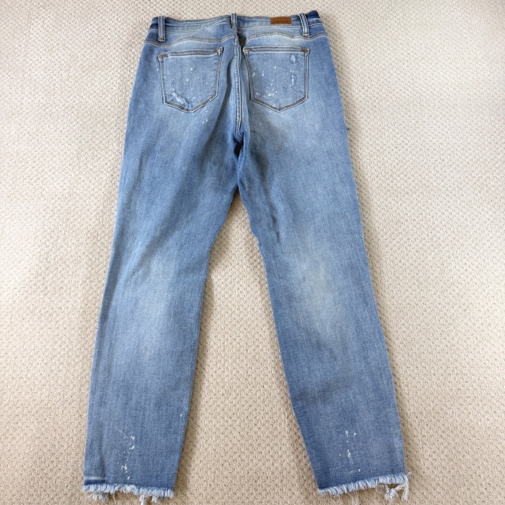 Judy Blue Boyfriend Jeans 7/28 Distressed RawHem Bleach Splatter Thrashed Ripped - Picture 6 of 10